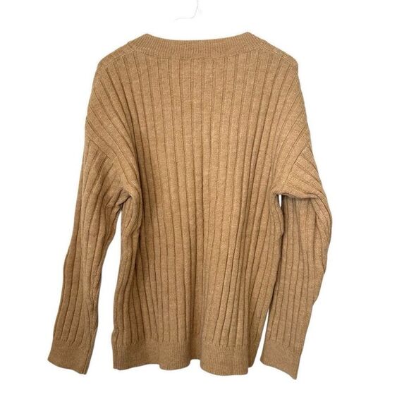 Cupshe Chunky Ribbed Knit V-Neck Long Sleeve Pullover Camel Sweater Size Medium - Picture 2 of 6